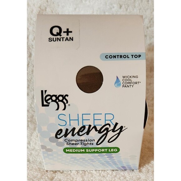 Leggs Sheer Energy Size Q+ Suntan Control Top Cool Comfort Medium Leg Support - Picture 1 of 5
